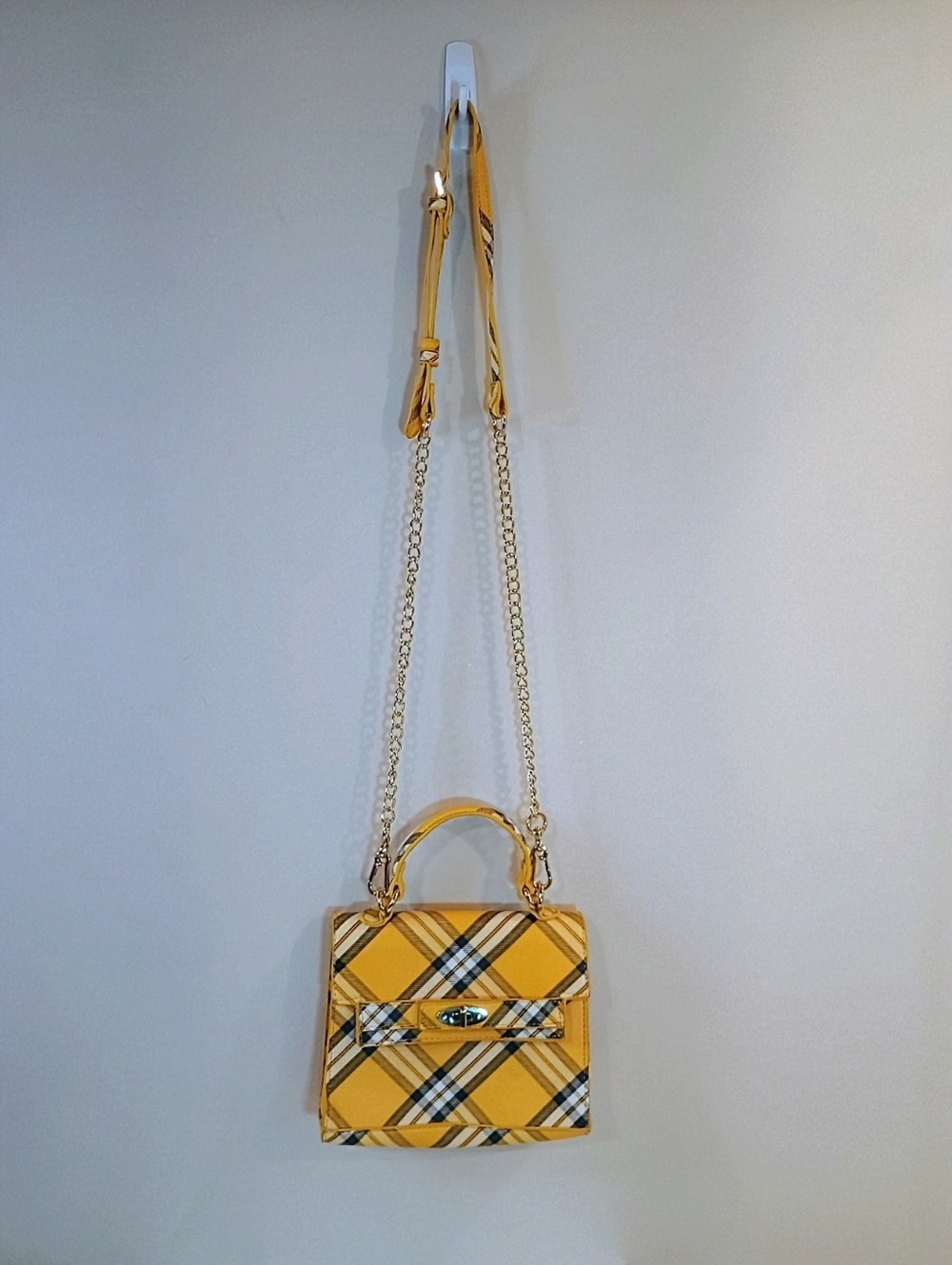 Steve Madden Yellow Plaid Mini Crossbody Bag with Chain Strap - Picture 1 of 8